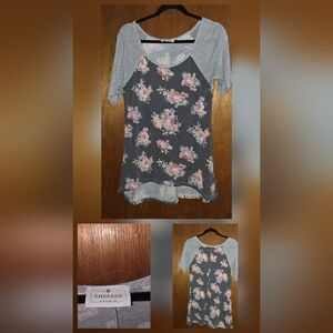 Gray Floral Short Sleeve Top